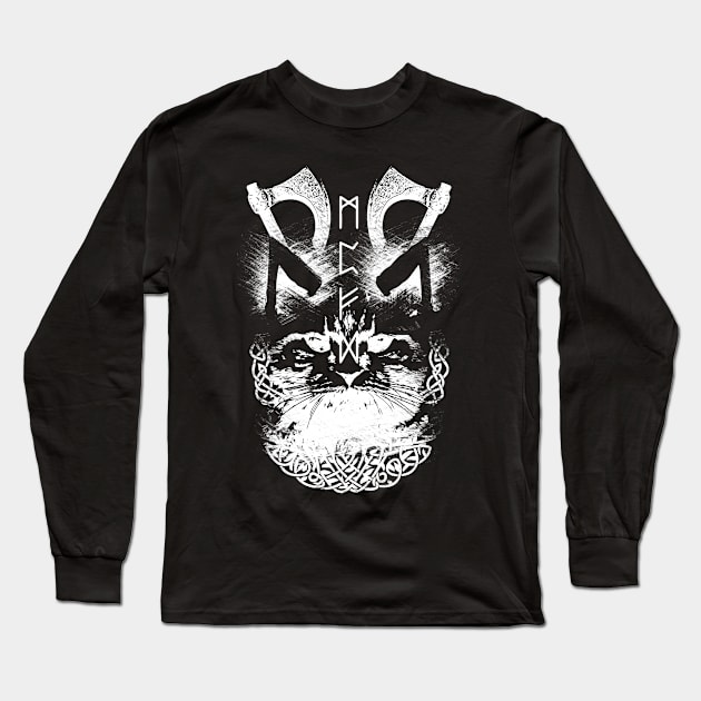 Abstract Cat in Viking Style - White Long Sleeve T-Shirt by Scailaret